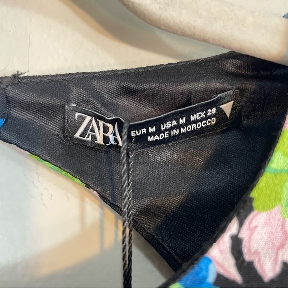 NWT Zara Floral Mini Long Sleeve Open Back Blue Black Dress Size Womens Medium - Picture 8 of 9